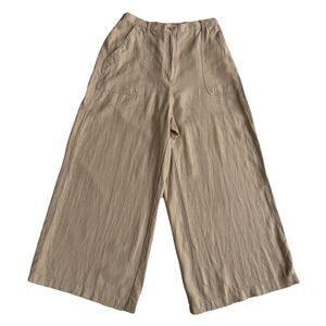 Max Studio Womens Pants Brown Size S Wide Leg High Rise Cropped Linen Blend